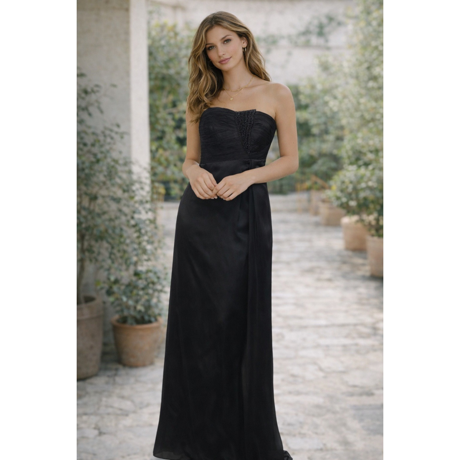 Carlos Miele Silk Strapless Beaded Asymmetric Waist Black Gown Womans 38 Us 8